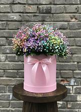 Цветочная композиция из Гипсофила и Розы в шляпной коробке в Летней Ставке