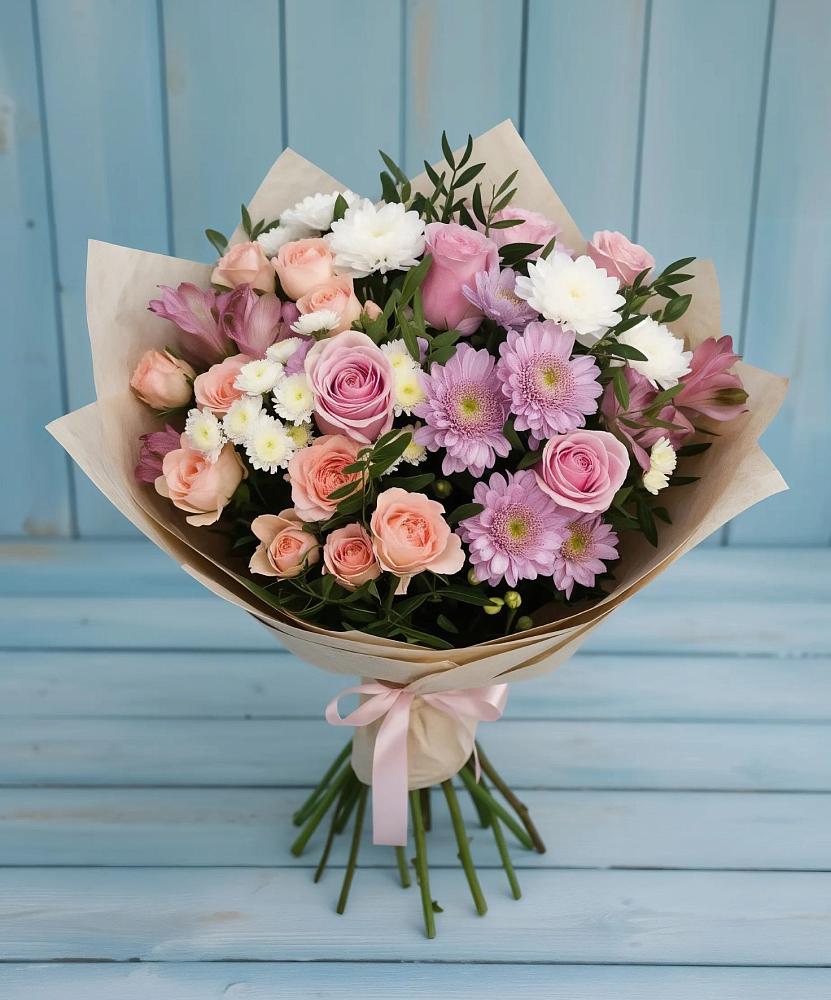 Букет цветов из: Хризантемы, Розы и Альстромерии в Летней Ставке