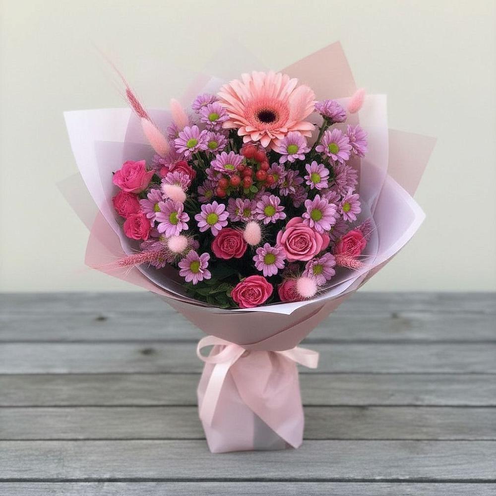 Букет цветов из: Розы, Герберы и Хризантемы в Летней Ставке