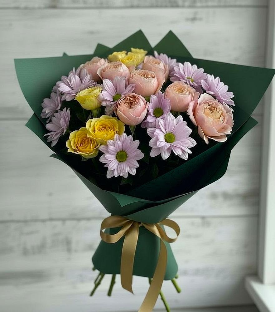 Букет цветов из: Хризантемы и Розы в Летней Ставке