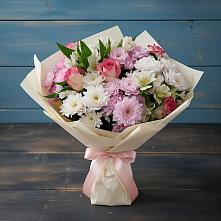 Букет цветов из:  Хризантемы, Альстромерии и Розы #REPLACE_PRED# Летней Ставке