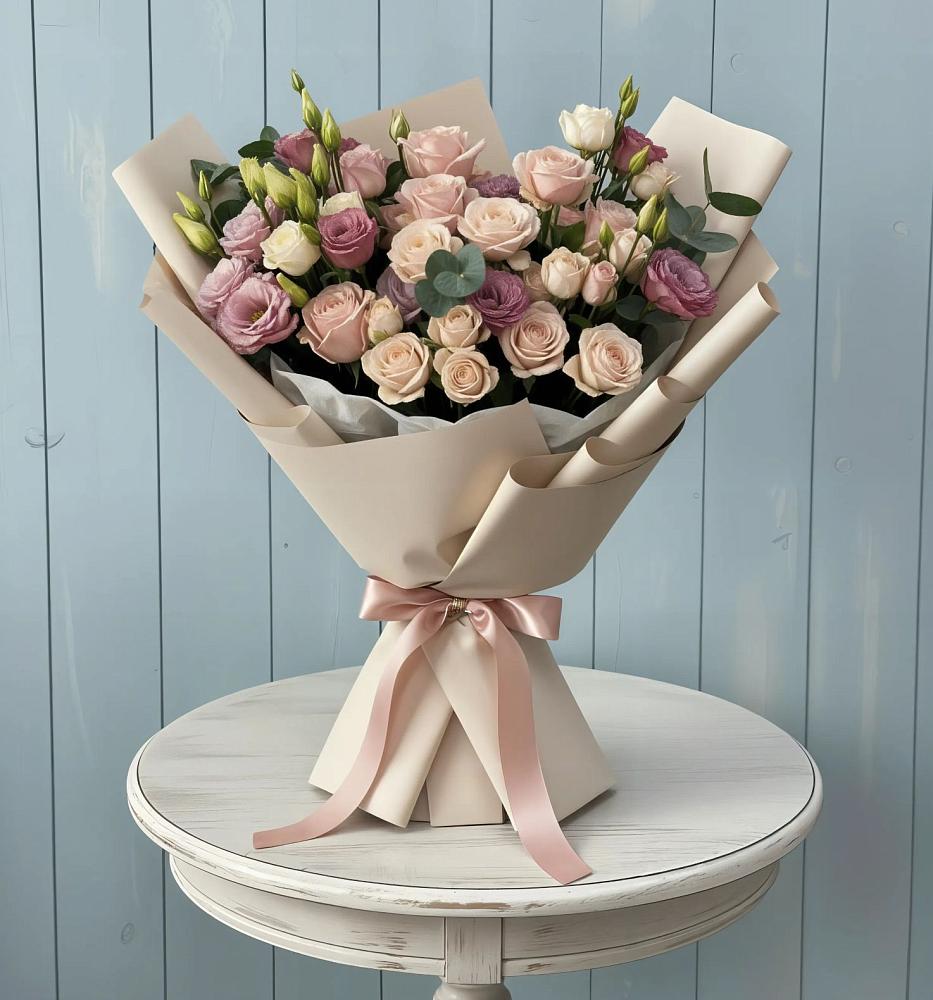 Букет цветов из: Розы и Лизиантусы в Летней Ставке