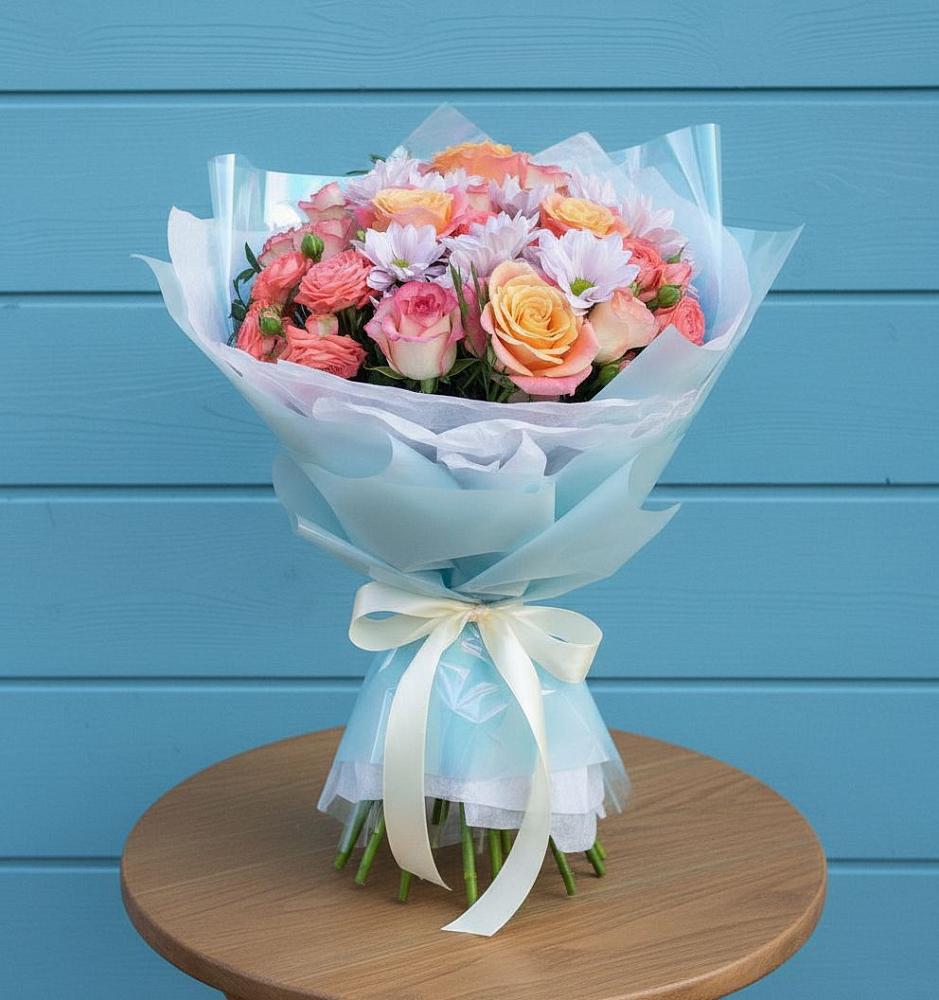 Букет цветов из: Хризантемы и Розы в Летней Ставке