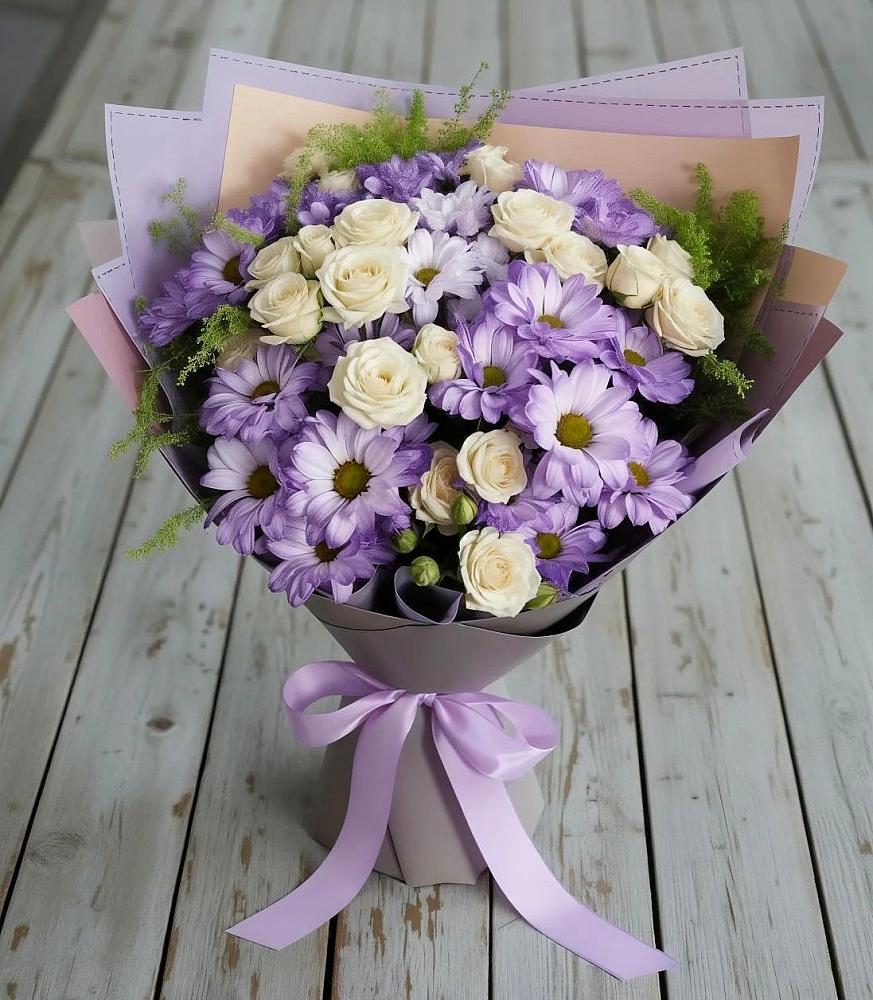 Букет цветов из: Хризантемы и Розы в Летней Ставке